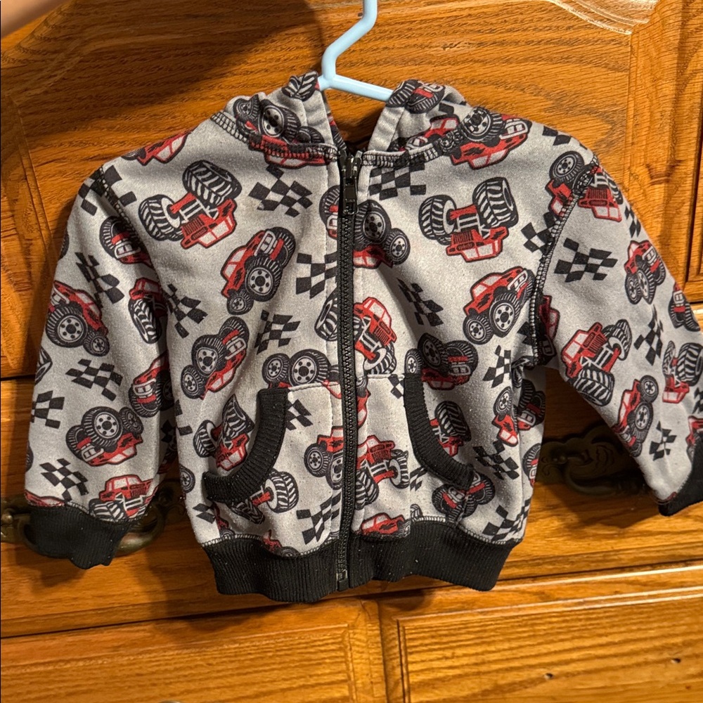 Gray and Red Monster Truck Hoodie